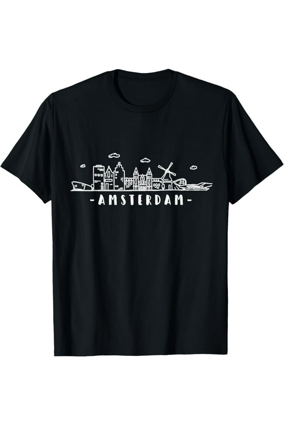 t-shirt Amsterdam Skyline Vintage Netherlands Holland Dutch Souvenir T-Shirt mens,black,women,funny,men,journey,Crew Neck, Short Sleeve,printing