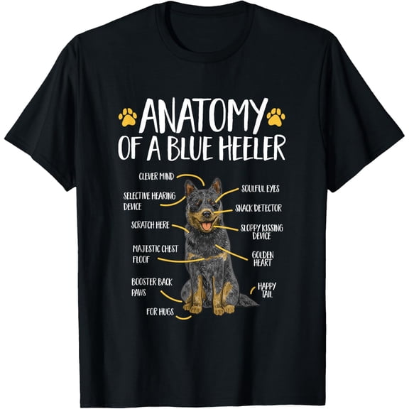 t-shirt Anatomy Of A Blue Heeler Australian Cattle Dog T-Shirt mens，black，women，funny，journey，Crew Neck, Short Sleeve,custom clothing patterns.gift