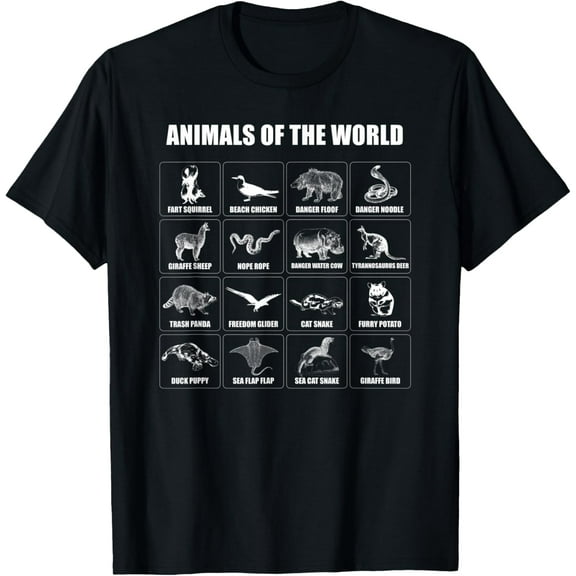 t-shirt Animals Of The World T Shirt Fun Gift Animal Tshirt For Kids mens,black,women,funny,journey,Crew Neck, Short Sleeve,printing