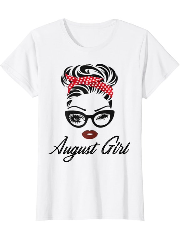 t-shirt August Girl Wink Eye Woman Face Born In August Birthday T-Shirt
