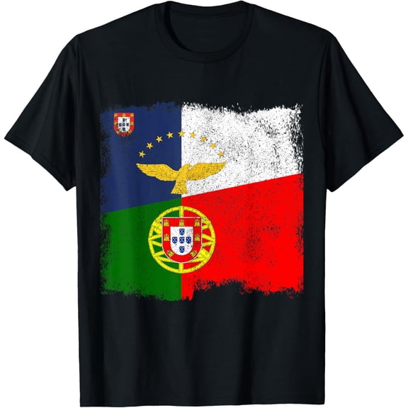 Azores Portugal Portuguese Flag Vintage Souvenir T-ShirtMen and women, Black T-shirt, size: Extra large