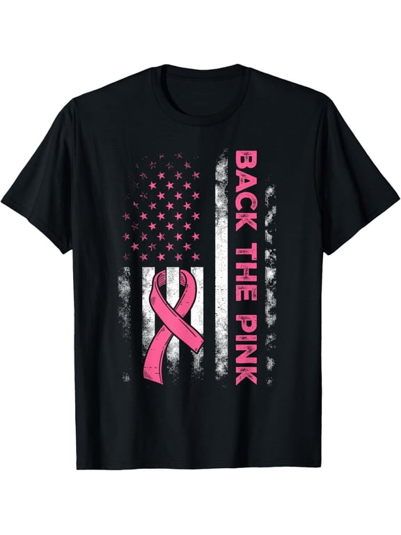 Back The Pink Us Flag Breast Cancer Awareness Women Men Kids T-Shirt
