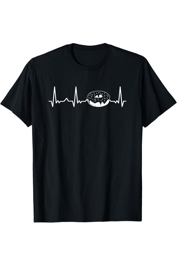 t-shirt Baking Doughnut Donut Lover Baker EKG Heartbeat T-Shirt mens,black,women,funny,men,journey,Crew Neck, Short Sleeve,printing