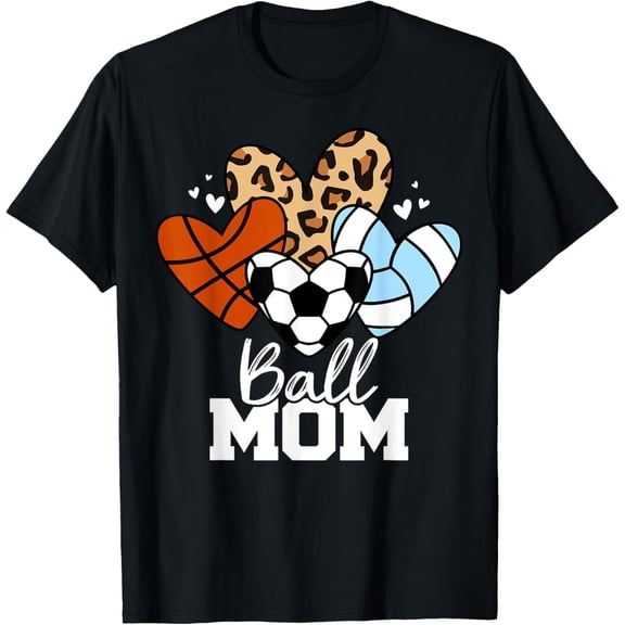 t-shirt Ball Mom Funny Volleyball Soccer Basketball Mom Heart T-Shirt mens，black，women，funny，journey，Crew Neck, Short Sleeve,printing