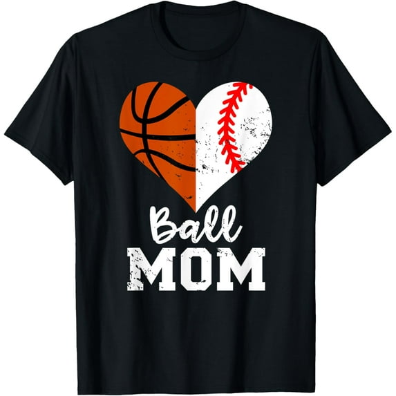 t-shirt Ball Mom Heart Funny Baseball Basketball Mom T-Shirt mens,black,women,funny,journey,Crew Neck, Short Sleeve,printing