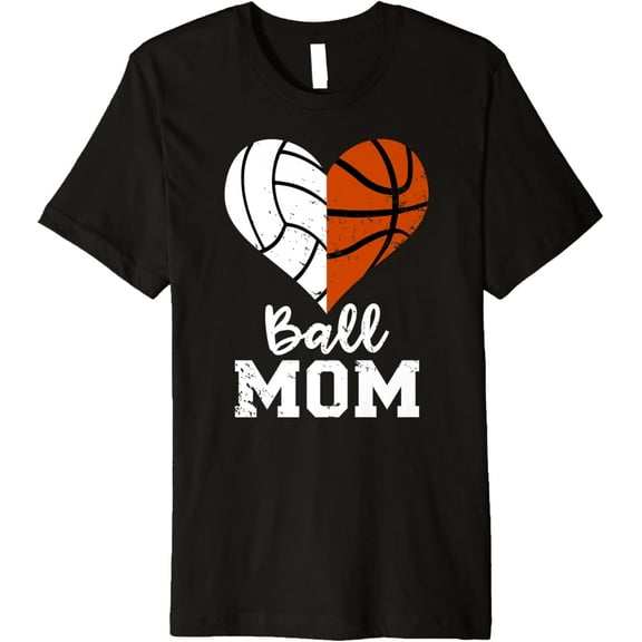t-shirt Ball Mom Heart Funny Volleyball Basketball Mom Premium T-Shirt mens，black，women，funny，journey，Crew Neck, Short Sleeve,printing
