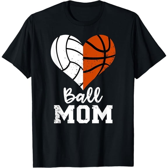 t-shirt Ball Mom Heart Funny Volleyball Basketball Mom T-Shirt mens，black，women，funny，journey，Crew Neck, Short Sleeve,printing