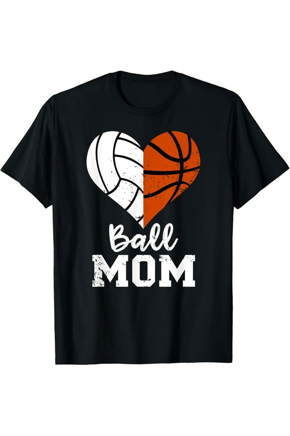 t-shirt Ball Mom Heart Funny Volleyball Basketball Mom T-Shirt mens,black,women,funny,journey,Crew Neck, Short Sleeve,printing