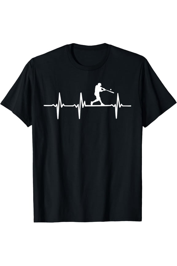 Baseball Heartbeat For Baseball Players And Fans T-ShirtMen and women, Black T-shirt, size: Extra large