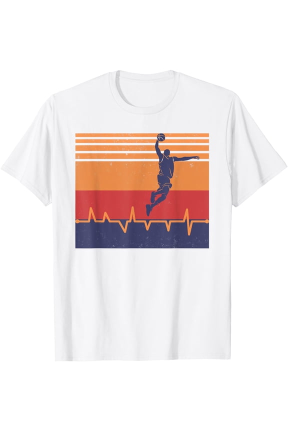 t-shirt Basketball Heartbeat T-Shirt mens, woman, white，funny，journey，Crew Neck, Short Sleeve,custom clothing patterns.gift