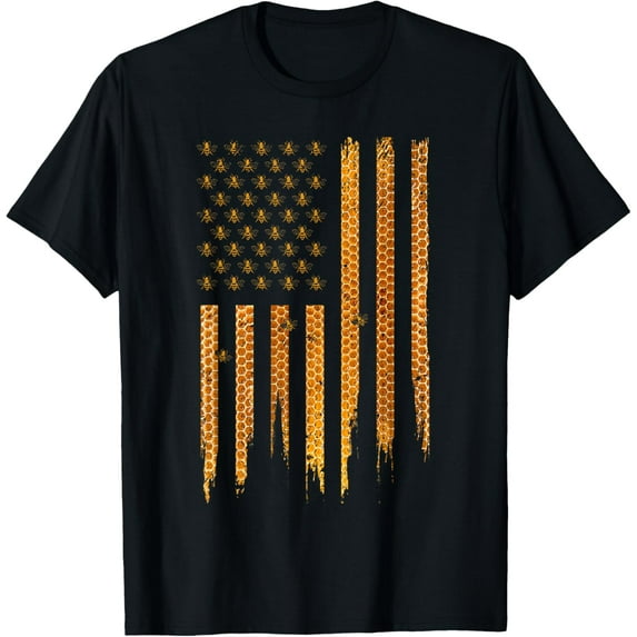t-shirt Beekeeping American Flag Honeycomb Honey Bees Beekeeper T-Shirt mens,black,women,funny,journey,Crew Neck, Short Sleeve,printing