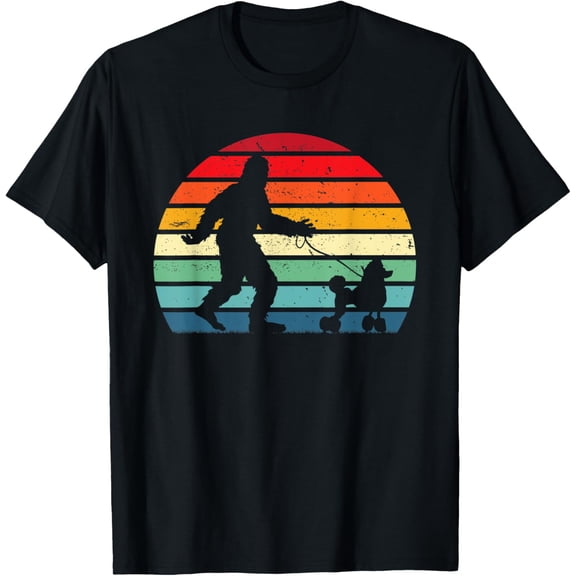 Bigfoot Walking Poodle Dog Gift - Sasquatch Lover Dog Walker T-ShirtMen and women, White Black T-shirt, size: Extra large S-163XL