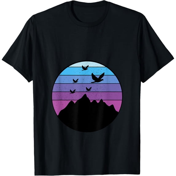 t-shirt Birds in Mountain Sunset Vintage and Retro Mood T-Shirt.