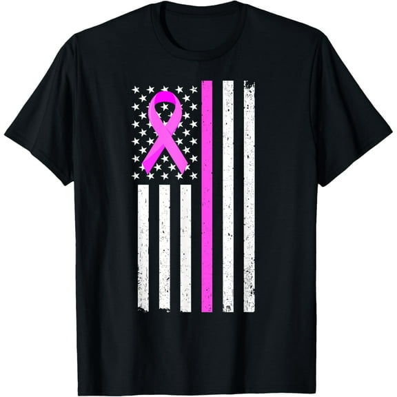 t-shirt Breast Cancer Awareness Month USA Flag Patriot Pink Ribbon T-Shirt mens，black，women，funny，journey，Crew Neck, Short Sleeve,custom clothing patterns.gift