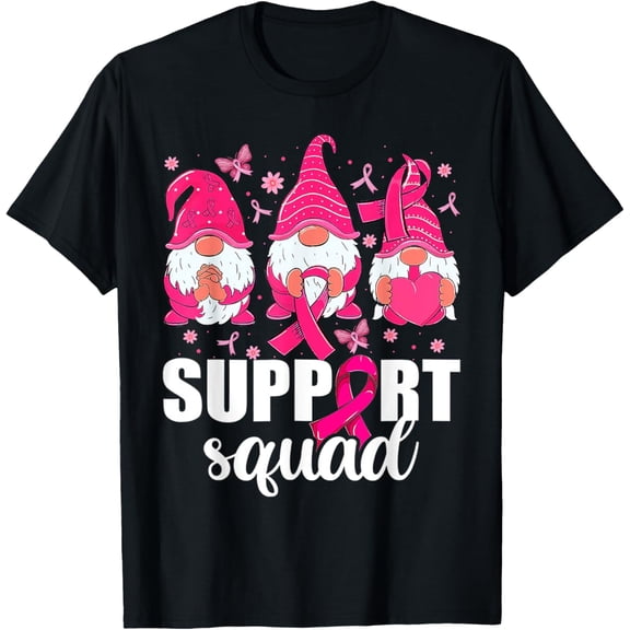 t-shirt Breast Cancer Awareness Shirt For Women Gnomes Support Squad T-Shirt mens，black，women，funny，journey，Crew Neck, Short Sleeve,printing