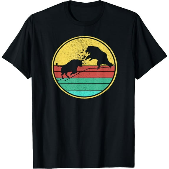 t-shirt Bull vs Bear Stock Market Investor Trader Vintage Retro T-Shirt mens t shirt，black，women，funny，misfits，men，journey