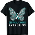 thumbnail image 1 of t-shirt Butterfly Cervical Cancer Awareness Month White Teal Ribbon t-shirt mens t shirt，black，women，funny，misfits，men，journey, 1 of 4