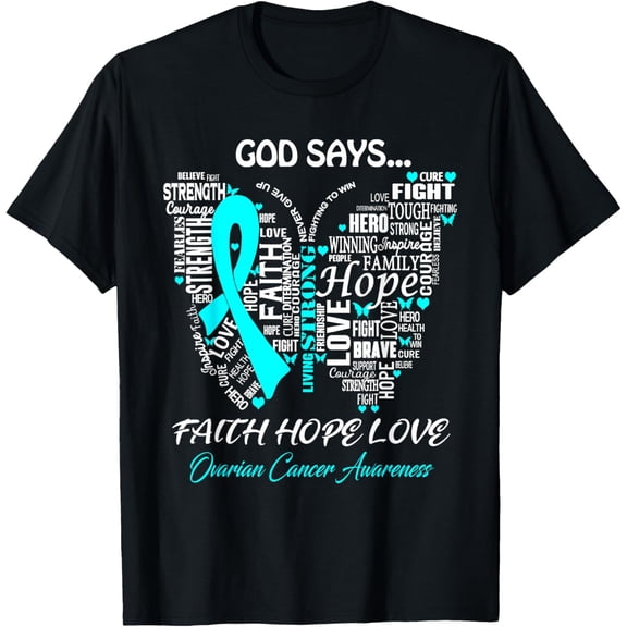 t-shirt Butterfly Faith Hope Love Ovarian Cancer Awareness Gifts T-Shirt mens，black，women，funny，journey，Crew Neck, Short Sleeve,printing