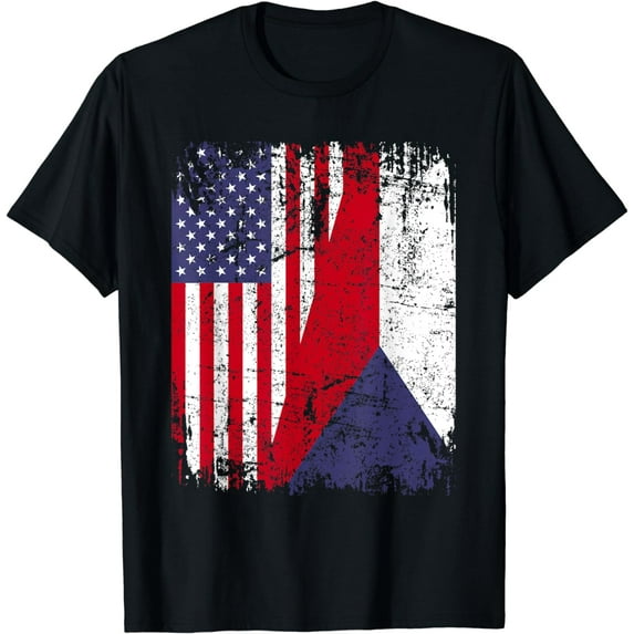 t-shirt CZECH REPUBLIC ROOTS | Half American Flag CZECH T-Shirt mens t shirt,black,women,funny,misfits,men,journey