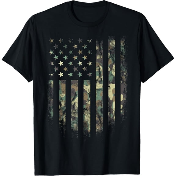 t-shirt Camouflage American Flag Camo Hunting T-Shirt mens,black,women,funny,journey,Crew Neck, Short Sleeve,printing