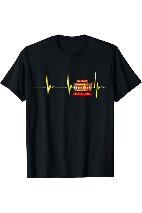 t-shirt Casino Player Gambling Slot Machine Heartbeat EKG Pulse T-Shirt mens,black,women,funny,journey,Crew Neck, Short Sleeve,custom clothing patterns.