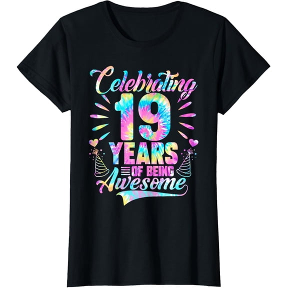 t-shirt Celebrating 19 Year Of Being Awesome With Tie-dye Graphic T-Shirt.