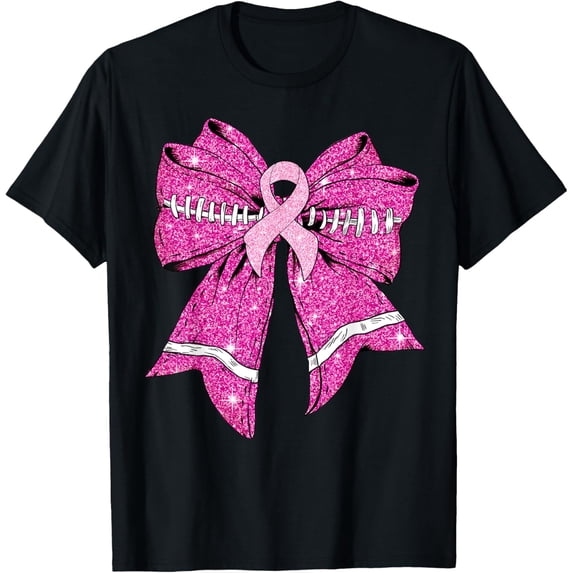 t-shirt Cheer For The Cure Coquette Bow Football Breast Cancer Women T-ShirtMen and women can wear, black T-shirts, gifts. Age: M,L,XL 2XL, 3XL, 4XL