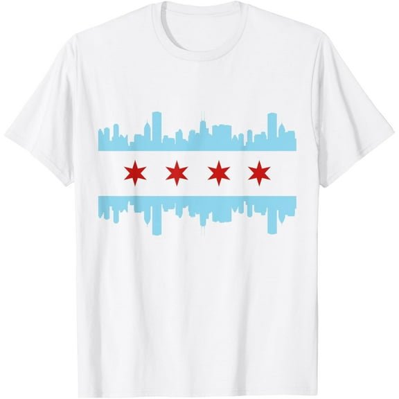 t-shirt Chicago Flag Skyline Pride Illinois Vintage T-Shirt mens, woman, white，funny，journey，Crew Neck, Short Sleeve,printing