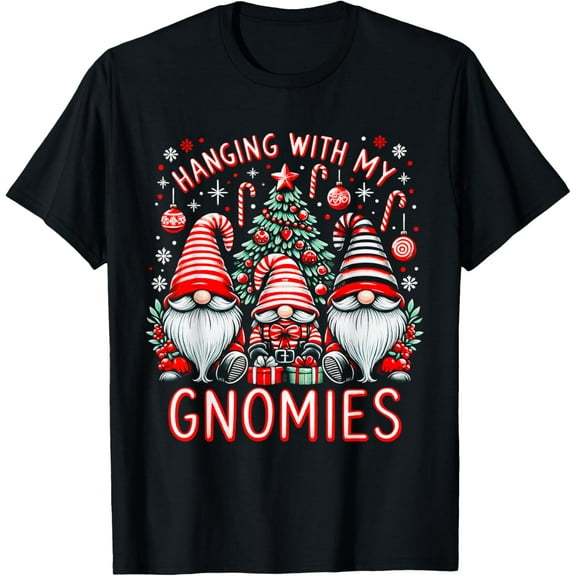 t-shirt Christmas Hanging With My Gnomies Hippie Gnome Plaid Xmas T-Shirt mens，black，women，funny，journey，Crew Neck, Short Sleeve,custom clothing patterns.gift