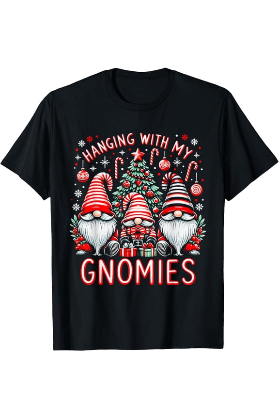 t-shirt Christmas Hanging With My Gnomies Hippie Gnome Plaid Xmas T-Shirt mens,black,women,funny,journey,Crew Neck, Short Sleeve,custom clothing patterns.gift