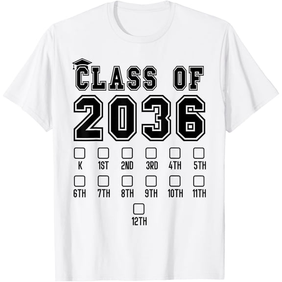 t-shirt Class of 2036 Grow With Me First Day of School Check Mark T-Shirt mens, woman, white，funny，journey，Crew Neck, Short Sleeve,custom clothing patterns.gift