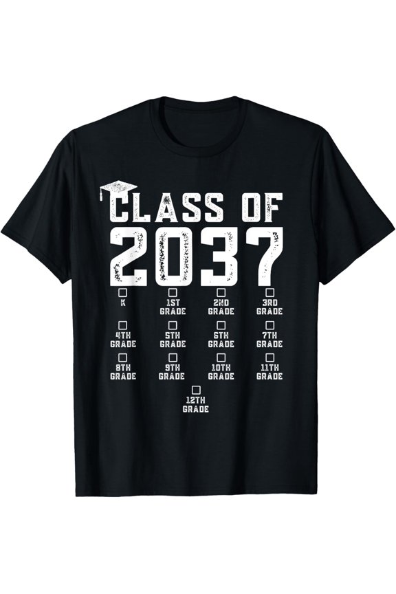 t-shirt Class of 2037 Grow With Me Shirt With Space For Checkmarks T-Shirt mens,black,women,funny,journey,Crew Neck, Short Sleeve,custom clothing patterns.