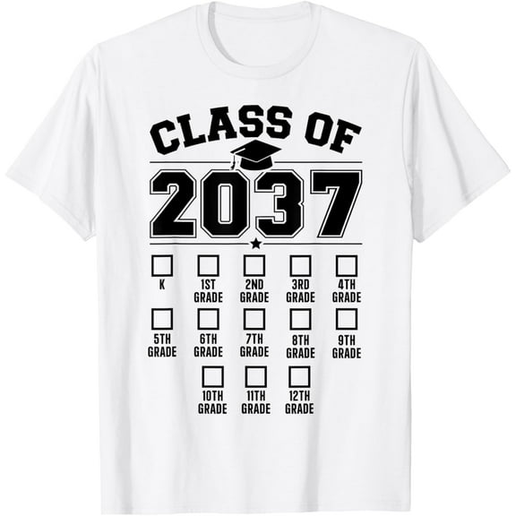 t-shirt Class of 2037 grow with me checklist kindergarten 12th grade T-Shirt mens, woman, white,funny,journey,Crew Neck, Short Sleeve,custom clothing patterns.gift