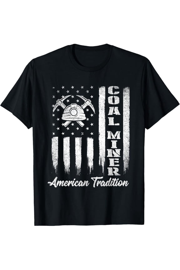 Coal Miner - USA Flag Patriotic Underground Mining Laborer T-ShirtMen and women, White Black T-shirt, size: Extra large S-4XL