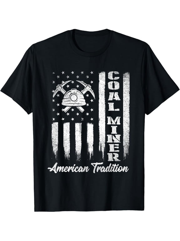 Coal Miner - USA Flag Patriotic Underground Mining Laborer T-ShirtMen and women, White Black T-shirt, size: Extra large S-4XL