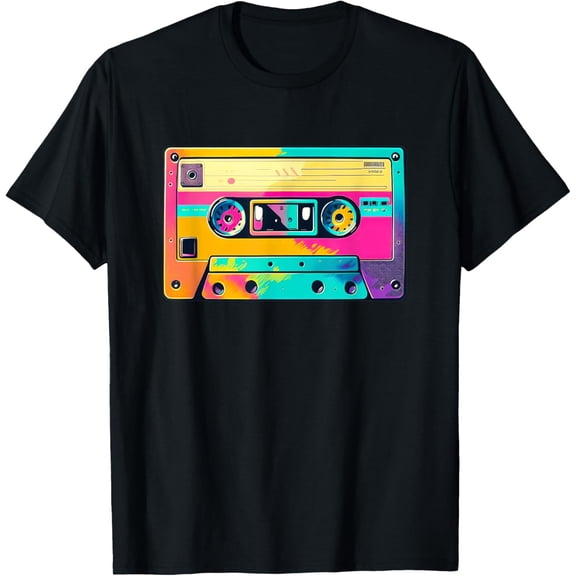 t-shirt Colorful Cassette Tape 90s Retro Aesthetic T-Shirt mens，black，women，funny，journey，Crew Neck, Short Sleeve,printing
