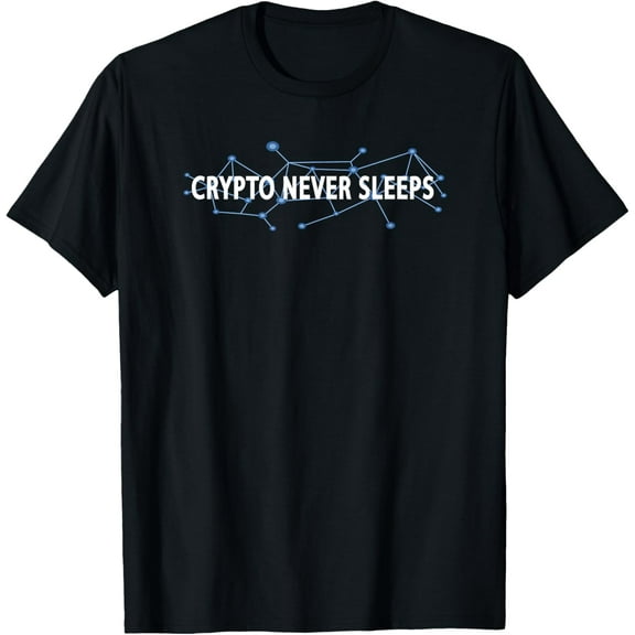 t-shirt Crypto Never Sleeps cryptocurrency blockchain trader gift T-Shirt mens，black，women，funny，men，journey，Crew Neck, Short Sleeve,printing