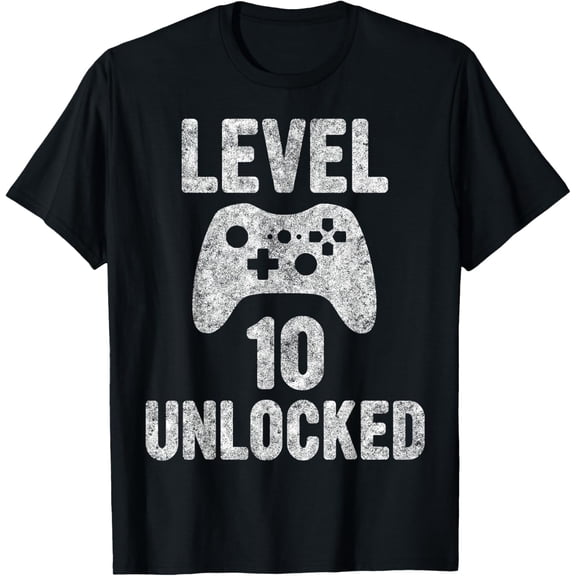 t-shirt Cute Video Gamer 10th Birthday Gift Level 10 Unlocked T-Shirt mens，black，women，funny，journey，Crew Neck, Short Sleeve,printing