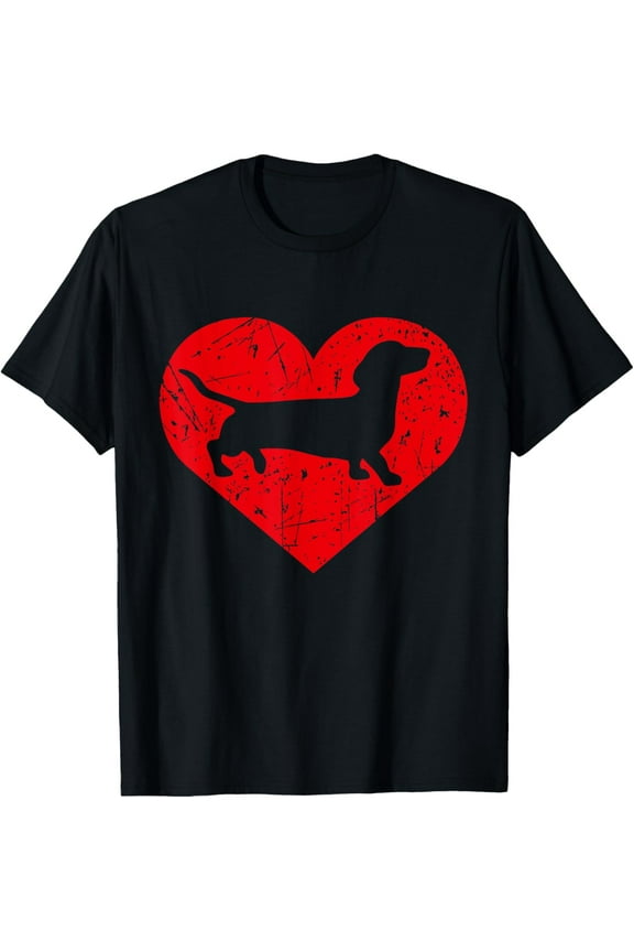 Dachshund Love Doxie Wiener Dog & Puppy Heart T-Shirt men and women can wear, black, white, gifts