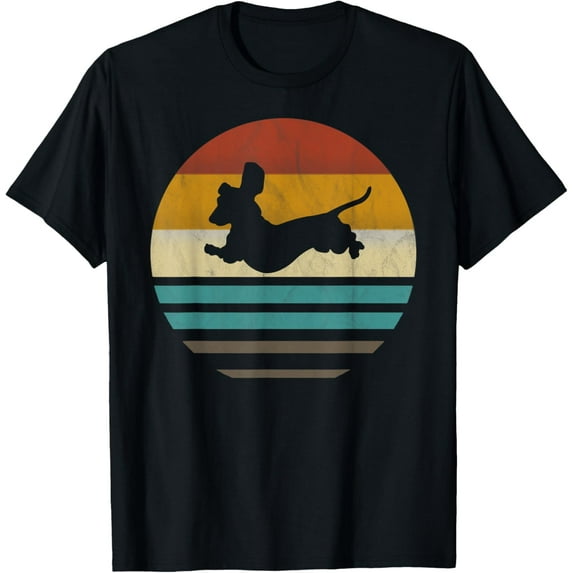 Dachshund Vintage Silhouette 60s 70s Retro grunge Dog Lover T-Shirt men and women can wear, black, white, gifts