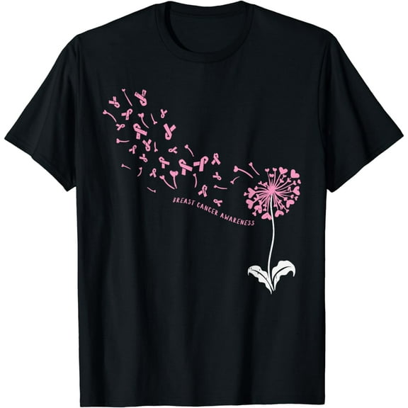t-shirt Dandelion Breast Cancer Awareness Pink Ribbon Support Gift T-Shirt mens t shirt，black，women，funny，misfits，men，journey