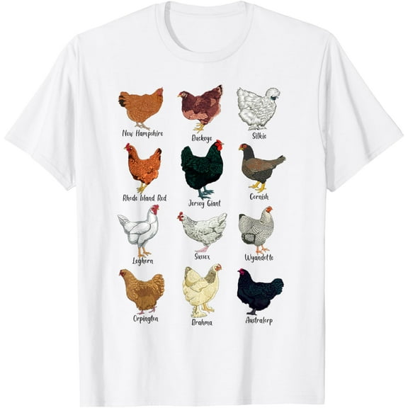 t-shirt Different chickens - chicken breeds T-Shirt mens, woman, white，funny，journey，Crew Neck, Short Sleeve,printing