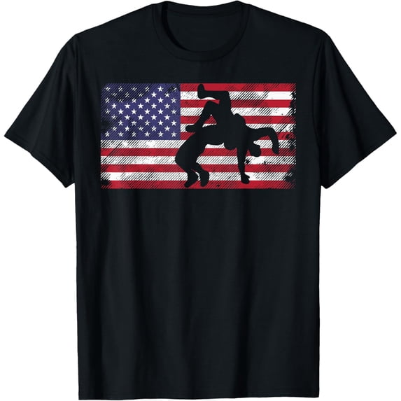 t-shirt Distressed American Flag Wrestling Wrestler Women Men Kids T-Shirt mens,black,women,funny,journey,Crew Neck, Short Sleeve,printing