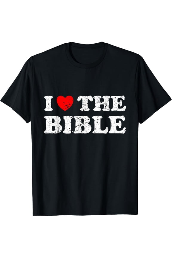 t-shirt Distressed Grunge Worn Out Style I Love The Bible T-Shirt mens,black,women,funny,men,journey,Crew Neck, Short Sleeve,printing