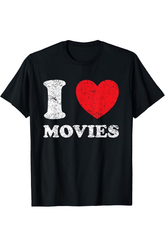 t-shirt Distressed Worn Out Look I Love Movies T-Shirt mens,black,women,funny,journey,Crew Neck, Short Sleeve,custom clothing patterns.gift