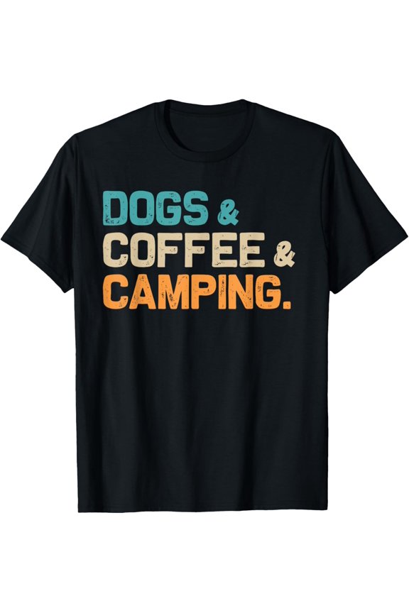 t-shirt Dogs Coffee Camping Happy Camper Adventure Camping with Dogs T-Shirt mens,black,women,funny,journey,Crew Neck, Short Sleeve,custom clothing patterns.gift
