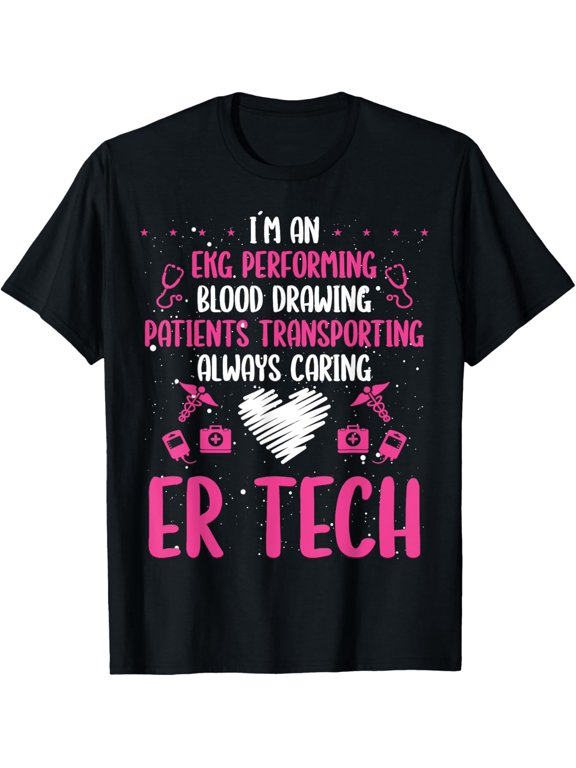 t-shirt ER Tech Badge Buddy Emergency Room Technician Essentials T-ShirtMen and women can wear, black T-shirts, gifts. Age: M,L,XL 2XL, 3XL, 4XL