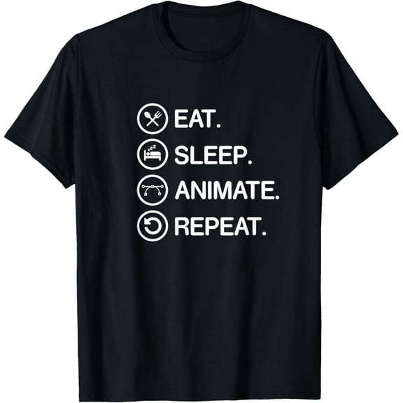 t-shirt Eat Sleep Animate Repeat Funny Animation Animator Shirt Gift mens，black，women，funny，journey，Crew Neck, Short Sleeve,custom clothing patterns.