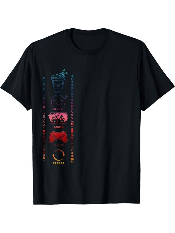 t-shirt Eat Sleep Anime Gaming Repeat Funny Otaku Anime Manga Lover T-Shirt mens,black,women,funny,journey,Crew Neck, Short Sleeve,custom clothing patterns.