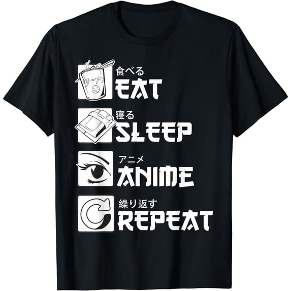 t-shirt Eat Sleep Anime Repeat Manga Shirts Men Women T-Shirt mens,black,women,funny,journey,Crew Neck, Short Sleeve,custom clothing patterns.